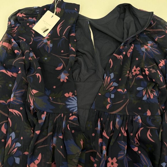 Ted Baker Stephanie Floral Print Blouse Size 4 Keyhole Detail Sheer Long Sleeve - Picture 10 of 16